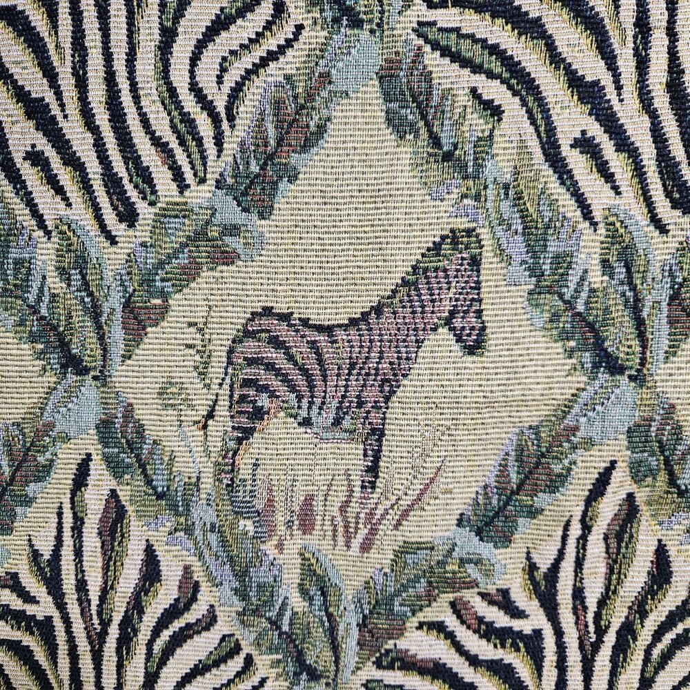 Thick Woven Zebra Upholstery Material Fabric Greens Tan Black White 58" by Yard